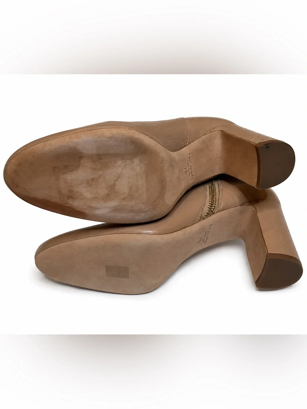 Kate Spade Knott Zip Pebbled Texture Tan Bootie Womens SZ 7 Classic Minimalist
